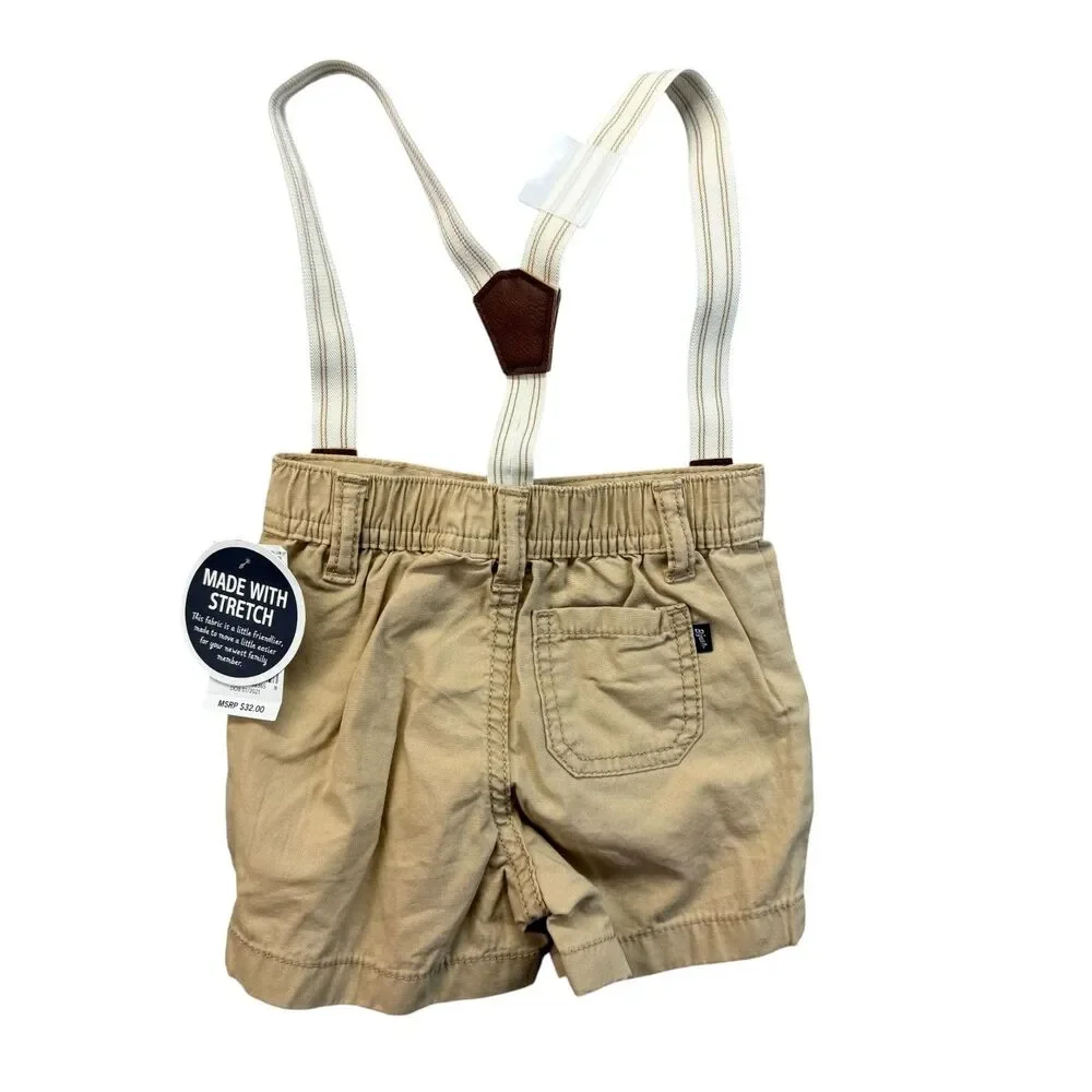OshKosh Baby B'gosh Suspender Shorts Boy's 12 Months Overalls Brown Cargo NWT
